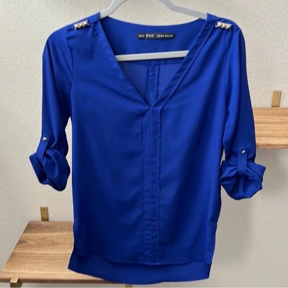 Zara Royal Blue Blouse with Studded Accents